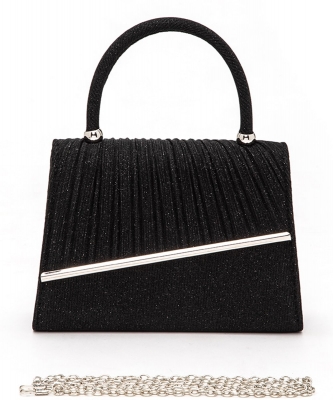 Lurex Pleated Top Handle Clutch Bag S166 BLACK